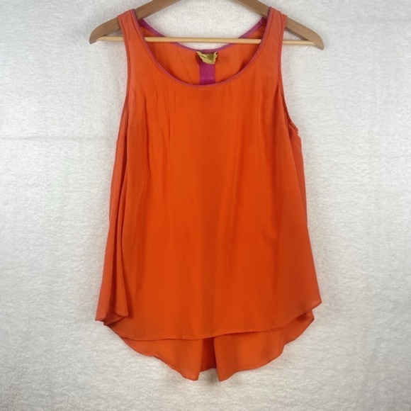 Maeve Anthropologie Sz 10 Tank Orange Pink Avant Garde Trendy Feminine Bright - Picture 2 of 11